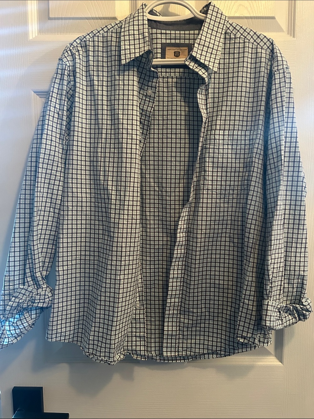 Men's Blue and White Check Button-Up Shirt
